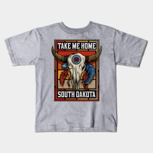 Take Me Home South Dakota Native American Bison Skull Kids T-Shirt